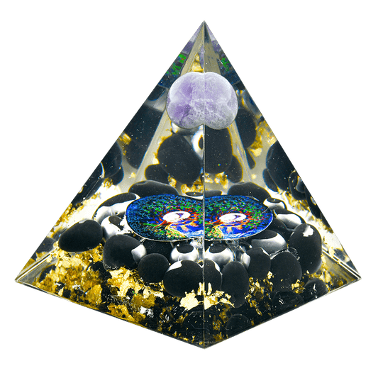 Amythest Ball & Black Obsidian Base Pyramid