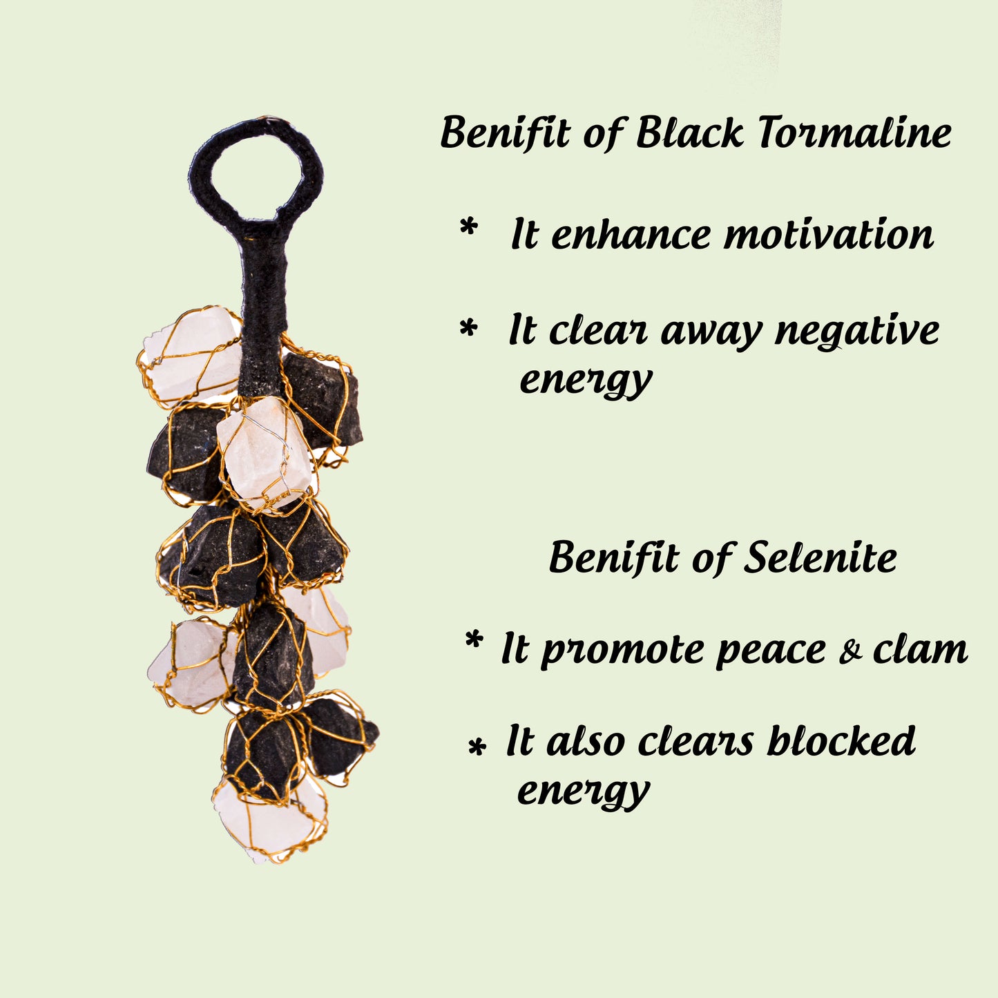 Black Tourmaline/Selenite Stone Crystal Door Hanging for Protection from Negative Energy (Pack of 2)