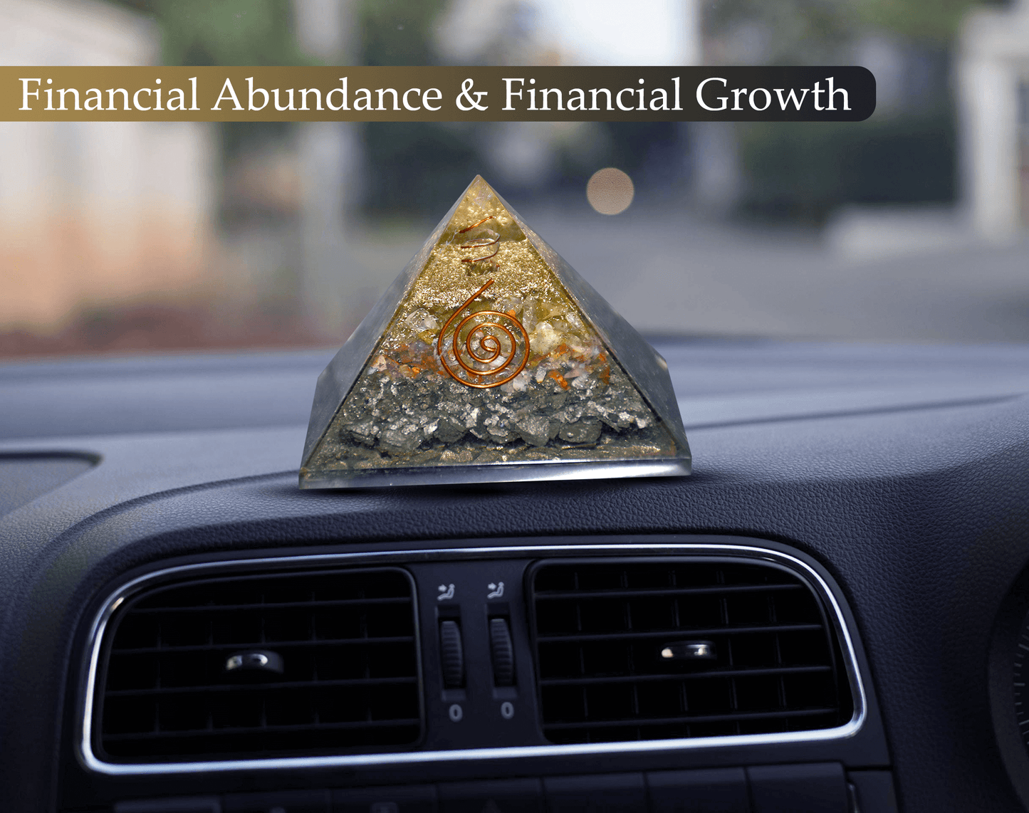 Pre- Energized Natural Crystal Pyramid for Financial Abundance & Financial Growth for Car Dashboard, Home, Office & Gifting Option
