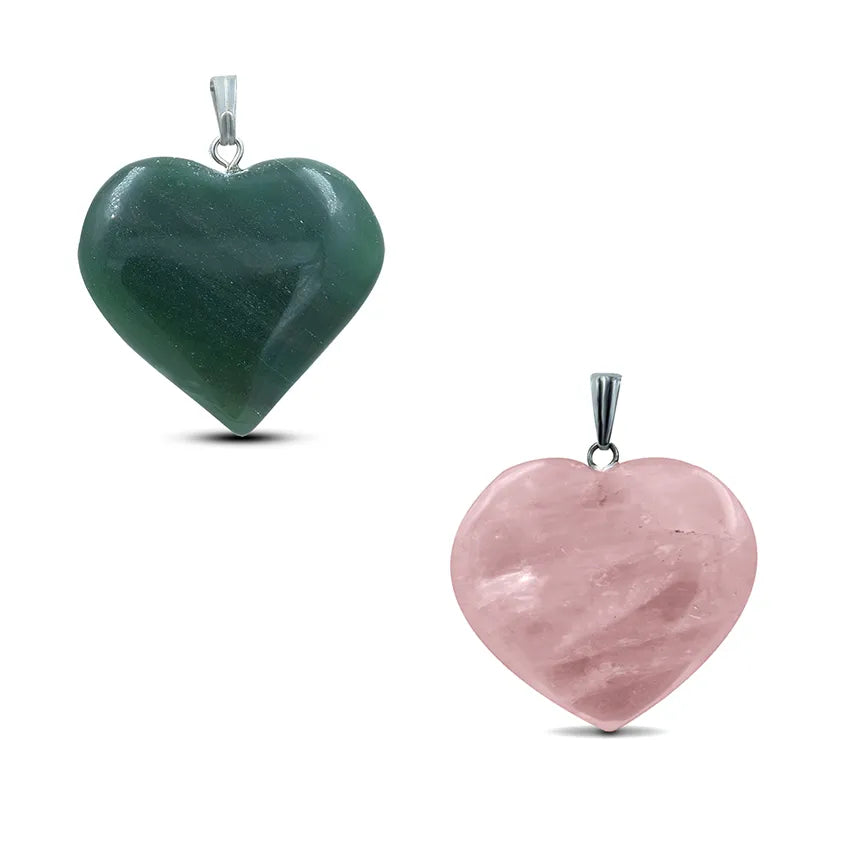 Rose Quartz & Green Jade Heart Pendent Combo by Reshamm