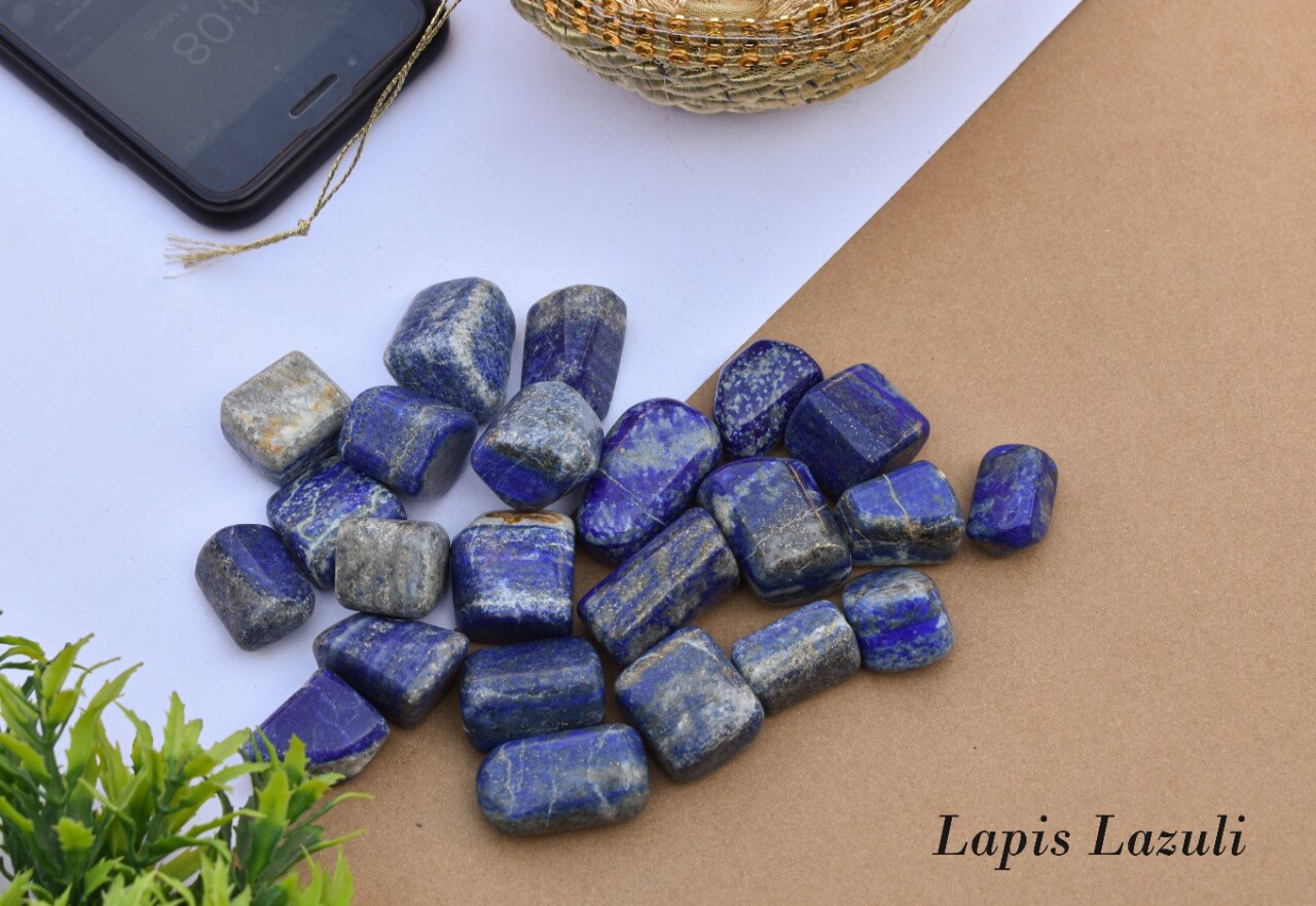 Lapis Lazuli Tumble Natural Crystal Vastu Stones Feng Shui (5 Pcs) Decorative Showpiece  (Crystal, Blue)