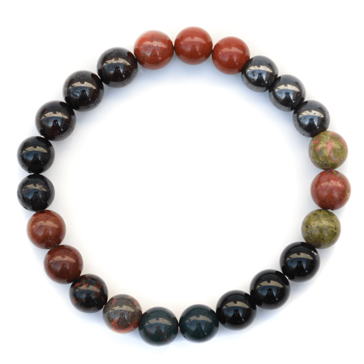 Pre Energized Natural Root Chakra Crystal Stone Bracelet With 8 mm Beads for focus, Presence dependability, reliability, and responsibility.