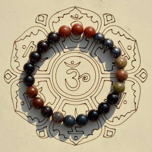 Pre Energized Natural Root Chakra Crystal Stone Bracelet With 8 mm Beads for focus, Presence dependability, reliability, and responsibility.