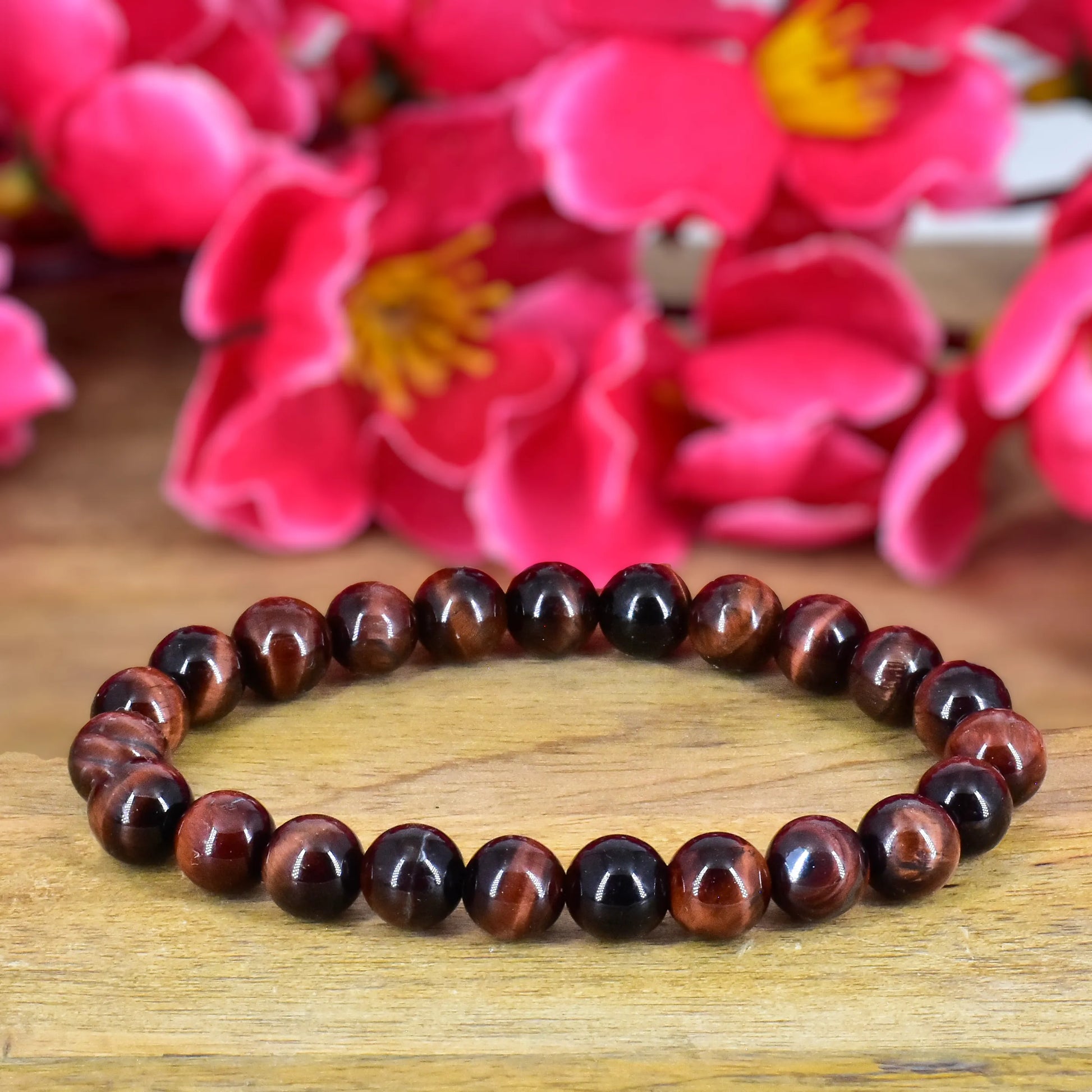 Red Tiger Eye Crystal Stone Bracelet for Confidence and Courage