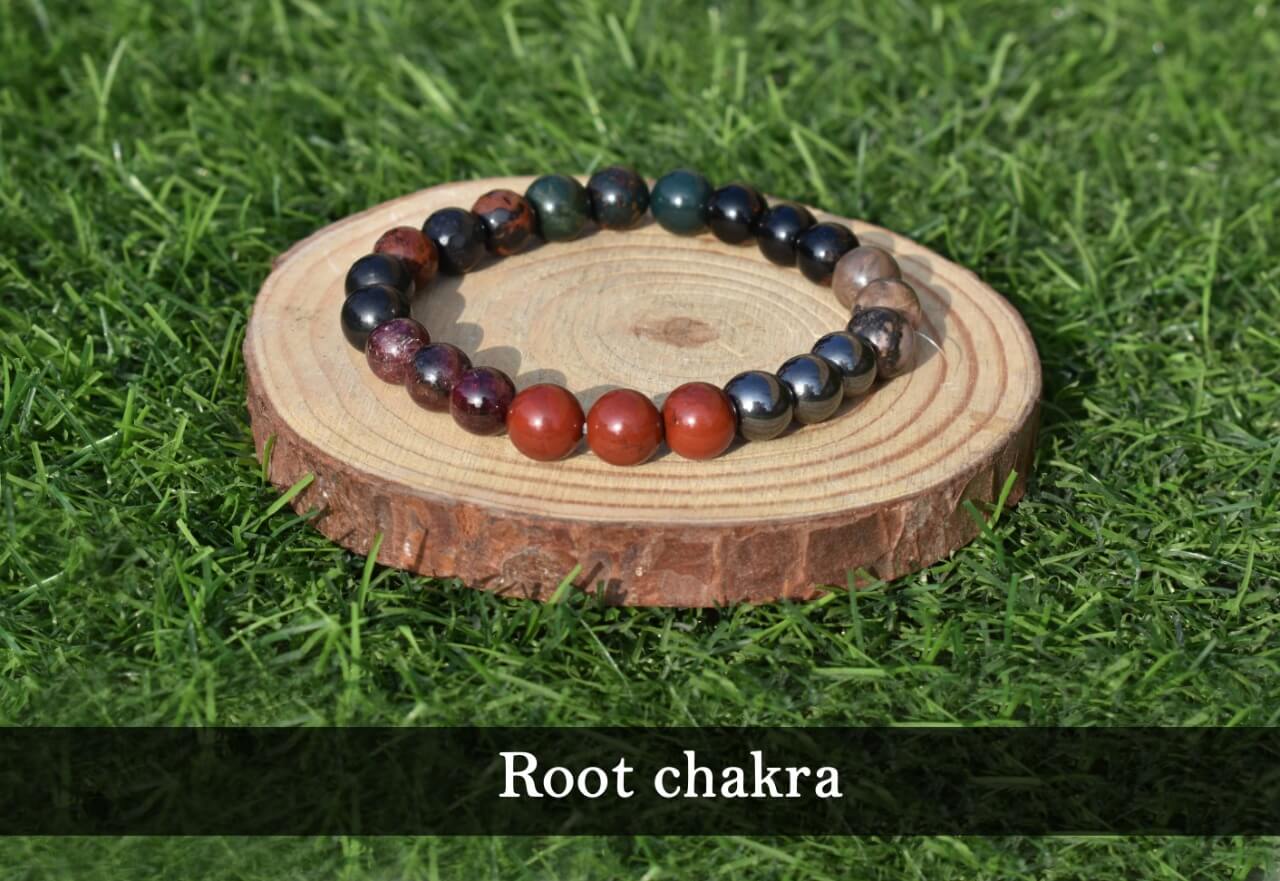 Pre Energized Natural Root Chakra Crystal Stone Bracelet With 8 mm Beads for focus, Presence dependability, reliability, and responsibility.