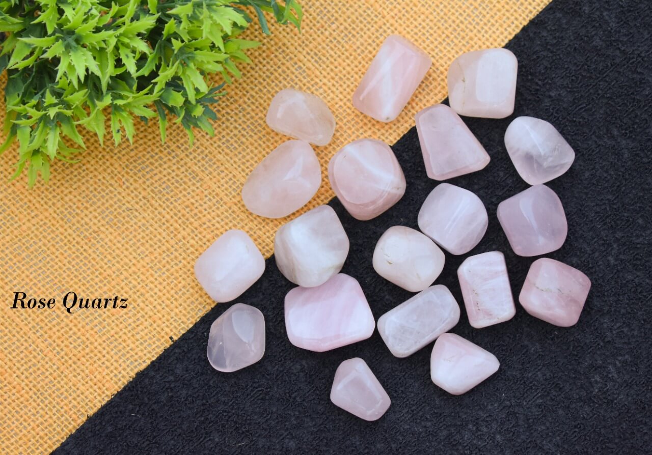 Rose Quartz Pink Tumble Natural Crystal Vastu Feng Shui (5 pcs) Decorative Showpiece  (Crystal, Pink)