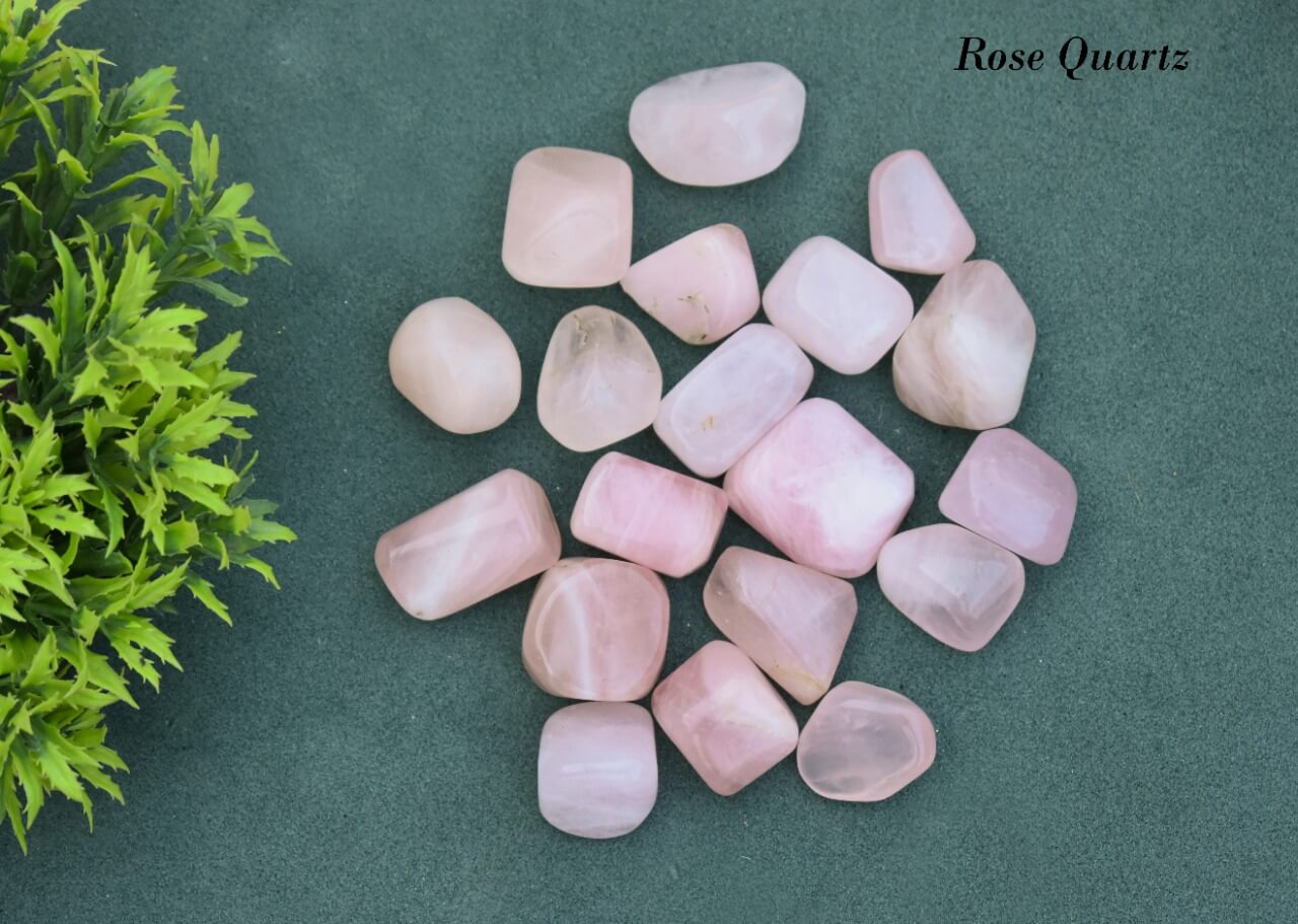Rose Quartz Pink Tumble Natural Crystal Vastu Feng Shui (5 pcs) Decorative Showpiece  (Crystal, Pink)
