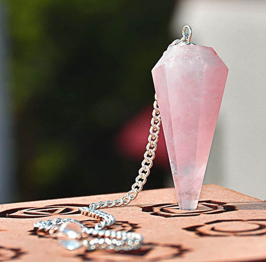 Rose Quartz Natural Energized Rose Quartz Dowser Pendulum with Chain -Decorative Showpiece - 4 cm  (Crystal, Pink)