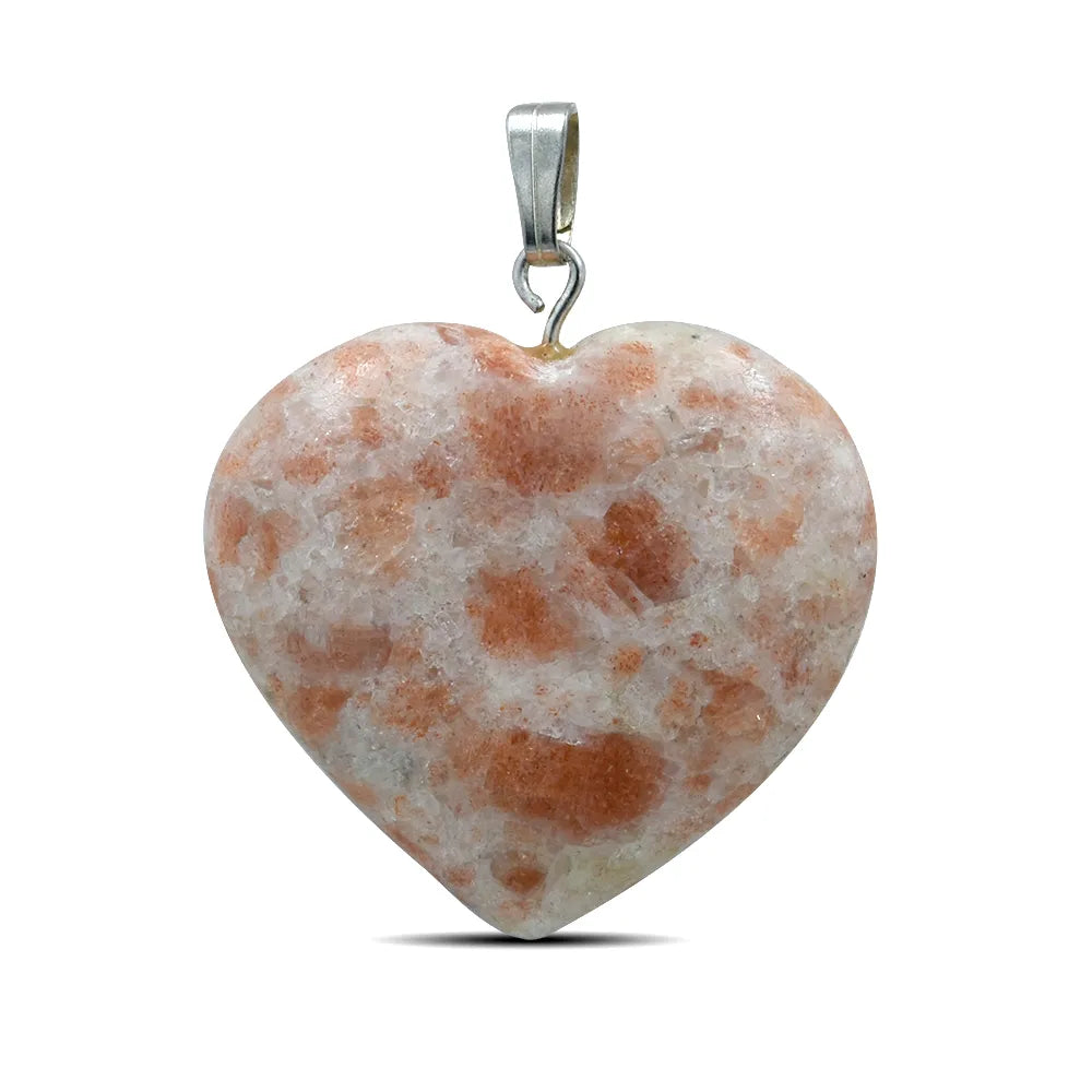 Sunstone Pendant Heart Shape Crystal Stone Pendant for Reiki Healing and Crystal Healing Stone Pendant Size 25-30 mm Approx (Color : Peach)