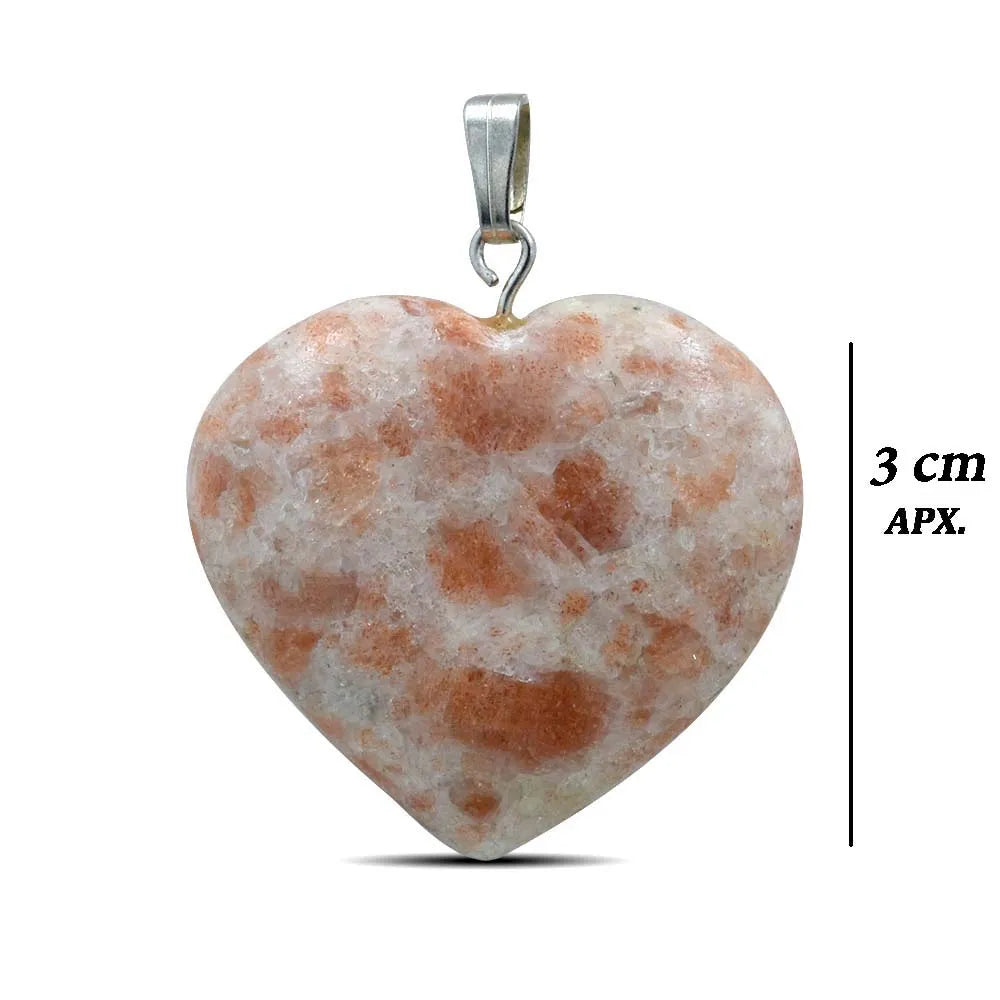 Sunstone Pendant Heart Shape Crystal Stone Pendant for Reiki Healing and Crystal Healing Stone Pendant Size 25-30 mm Approx (Color : Peach)