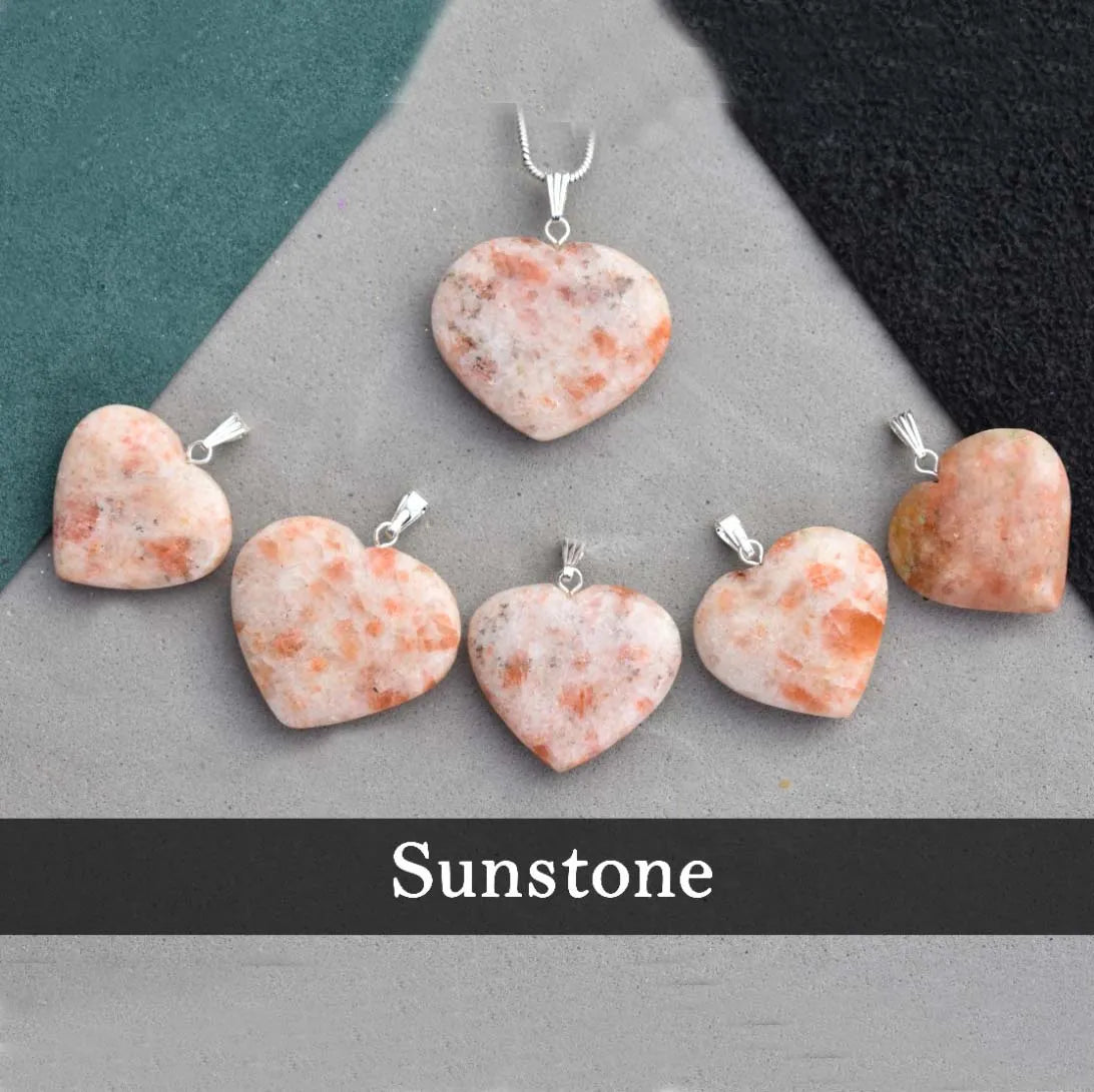 Sunstone Pendant Heart Shape Crystal Stone Pendant for Reiki Healing and Crystal Healing Stone Pendant Size 25-30 mm Approx (Color : Peach)