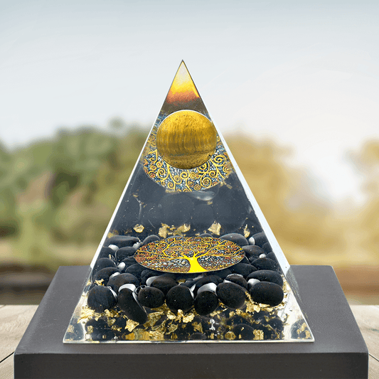 Tiger Eye Ball With Black Tormalien Pyramid