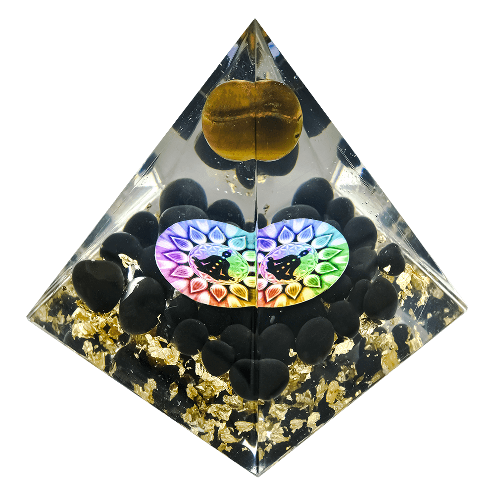 Energized Designer Tiger Eye Ball Black Obsidian Pyramid with gift box Decorative Showpiece - 11 cm  (Crystal, Beige)