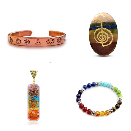 Combo of 7 Chakra Kada, 7 Chakra Coin, 7 Chakra Pendent & 7 Chakra Bracelet By Reshamm