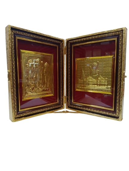 Ram Darbaar Gold Coated Frame with Golden Briefcase | Premium Religious Gift for Home & Office Decor | Auspicious Hindu Wall Frame by Reshamm