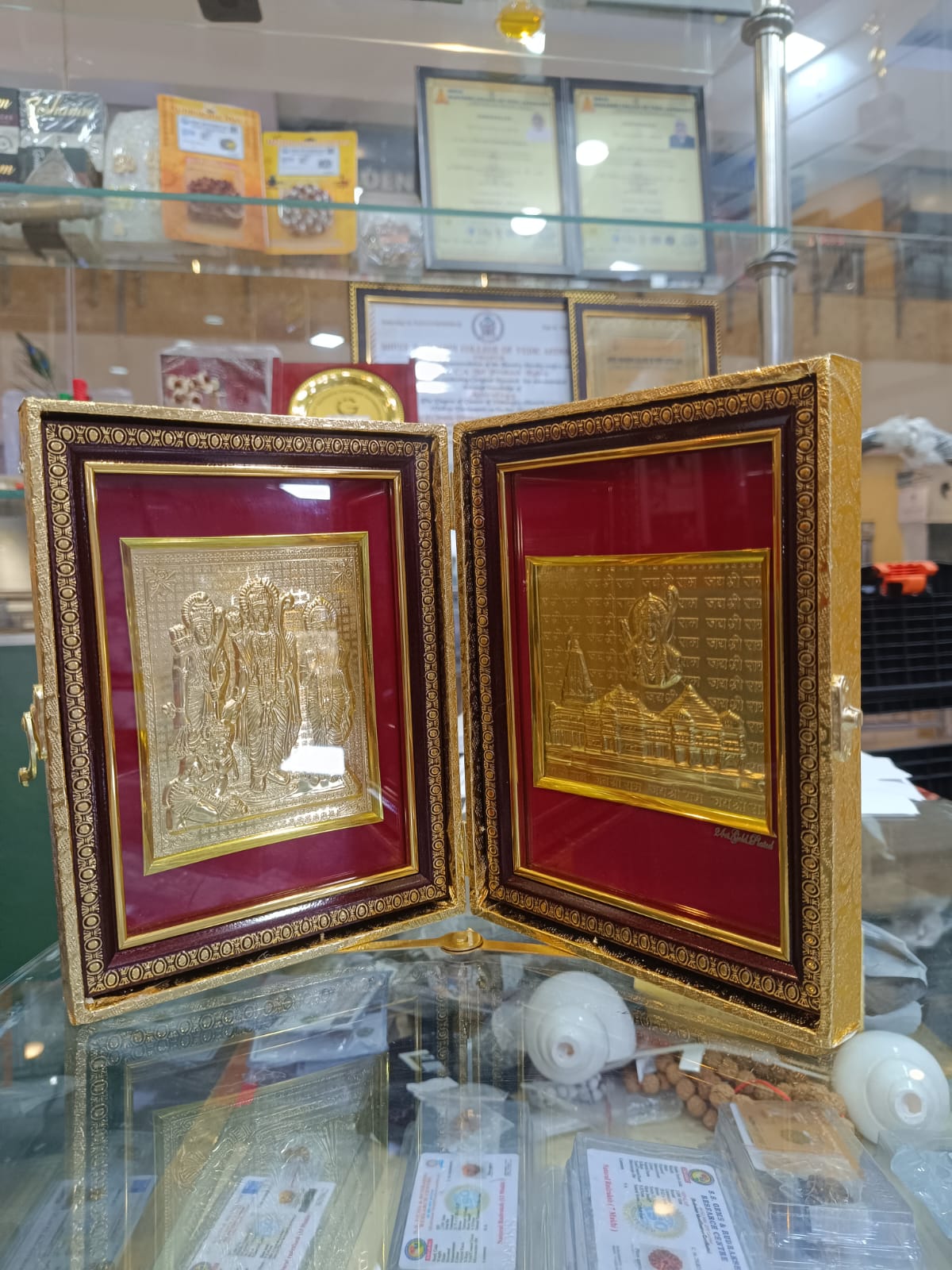 Ram Darbaar Gold Coated Frame with Golden Briefcase | Premium Religious Gift for Home & Office Decor | Auspicious Hindu Wall Frame by Reshamm