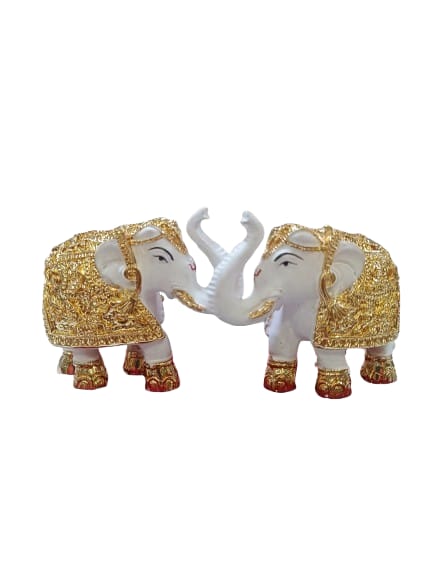 Shubh Lakshmi Gold Plated Elephant Set | Royal Harmony Gold-Coated Elephant Pair for Home Decor & Vastu | Premium Auspicious Gift by Reshamm