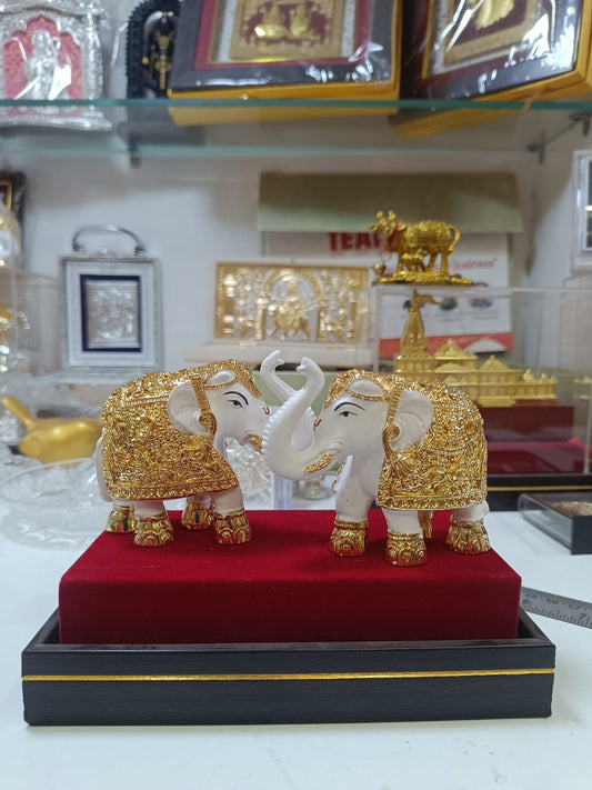 Shubh Lakshmi Gold Plated Elephant Set | Royal Harmony Gold-Coated Elephant Pair for Home Decor & Vastu | Premium Auspicious Gift by Reshamm