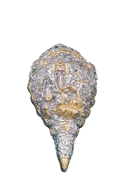 Divya Ganesh Silver Plated Shankh with Velvet Box | Auspicious Ganpati Shankh for Pooja & Vastu | Premium Spiritual Gift by Reshamm