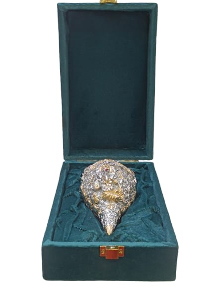 Divya Ganesh Silver Plated Shankh with Velvet Box | Auspicious Ganpati Shankh for Pooja & Vastu | Premium Spiritual Gift by Reshamm
