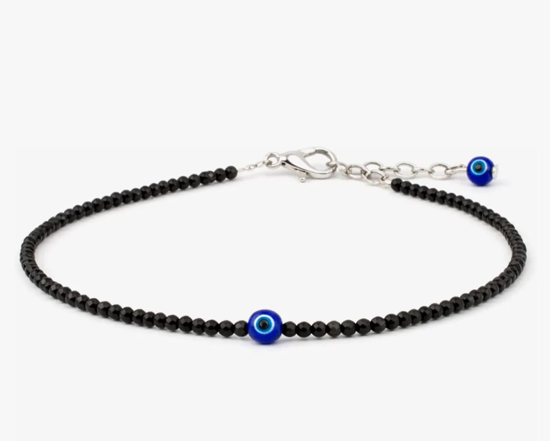 Black Tourmaline & Evil Eye Anklet | Protection Anklet for Negative Energy & Evil Eye | Spiritual Healing Anklet by Reshamm