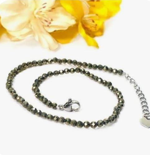 Pyrite Anklet for Wealth & Protection | Natural Pyrite Crystal Anklet for Prosperity & Positive Energy | Spiritual Jewelry by Reshamm