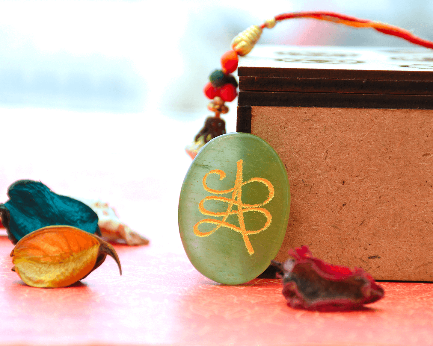 Pre Energized Natural Superior Green Aventurine with Angle number & Zibu Symbol Cabochon Coin for Good Luck for Money and Relationship Certified Feng Shui Both Side  (Pack of 2))