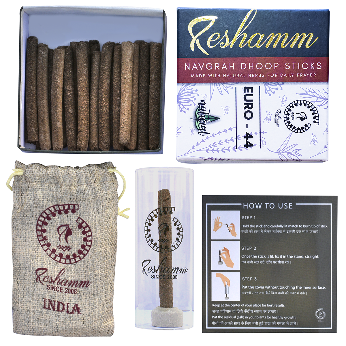Smokeless Navgrah Dhoop Stick (Euro 44) with 44 Natural Herbs for daily Pooja for all Navgrah planets Sun to Rahu, Ketu and deities. Home shop office prayer (Lab certified No Chemical No Artificial Fragrance No Baans/Bamboo stick). 1 month consumption