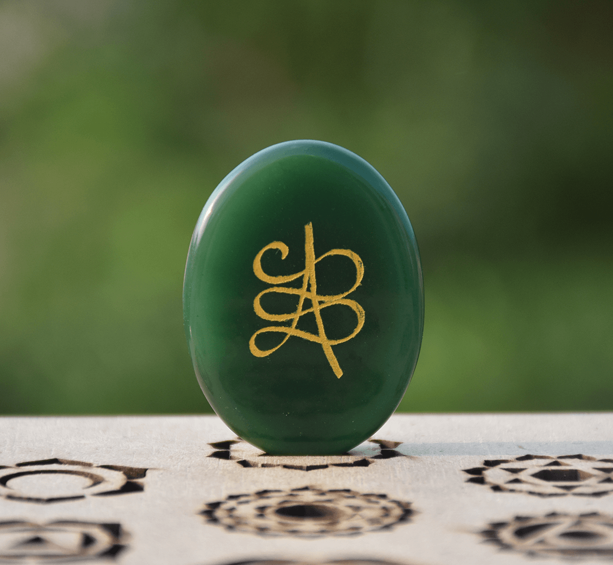 Green Jade Both Side crystal ,Switch Word & Zibu Symbol 808520741 (4 cm Crystal, Dark Green)