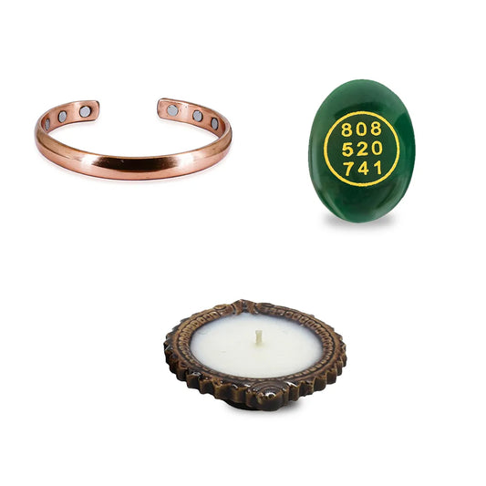 Combo of Plain kada, Green jade Zibu Coin & Wax Diya By Reshamm
