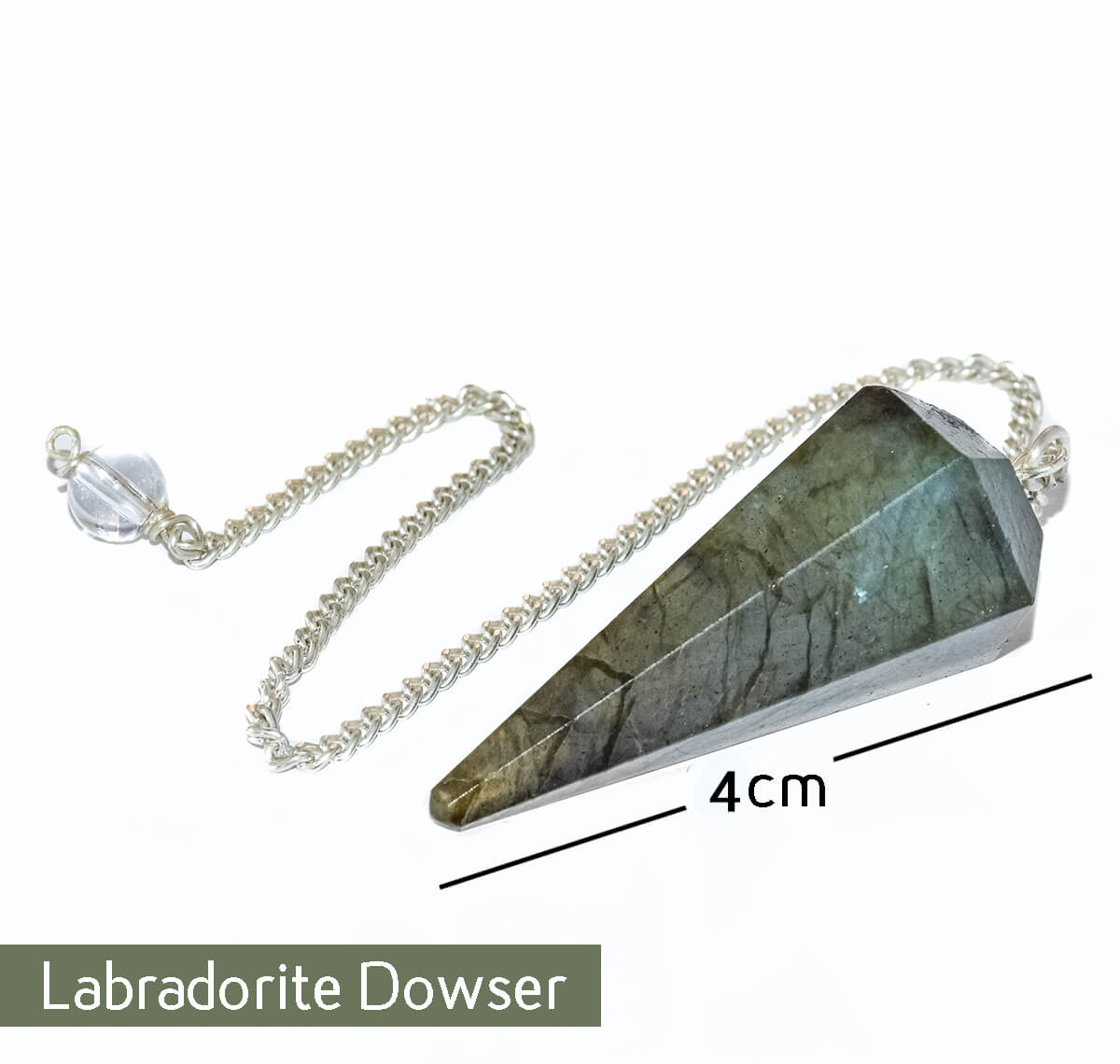 Labradorite Reiki Healing Stone Dowser Pendulum with Chain for, Depression, Business, Career growth .  Dowsing, Yoga & Meditation in 3rd eye crown chakra