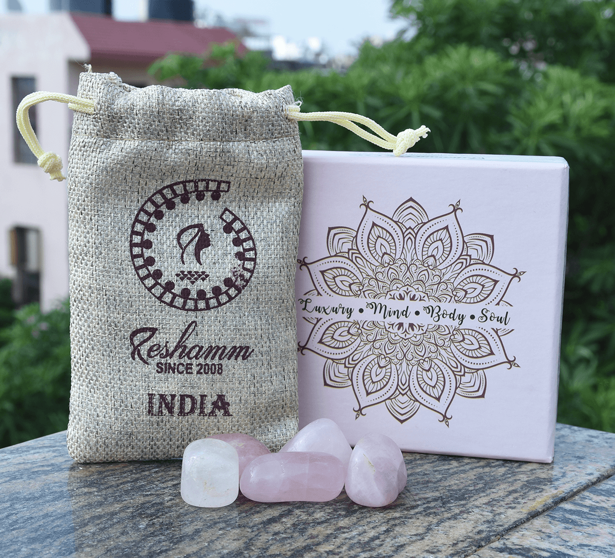 Rose Quartz Pink Tumble Natural Crystal Vastu Feng Shui (5 pcs) Decorative Showpiece  (Crystal, Pink)