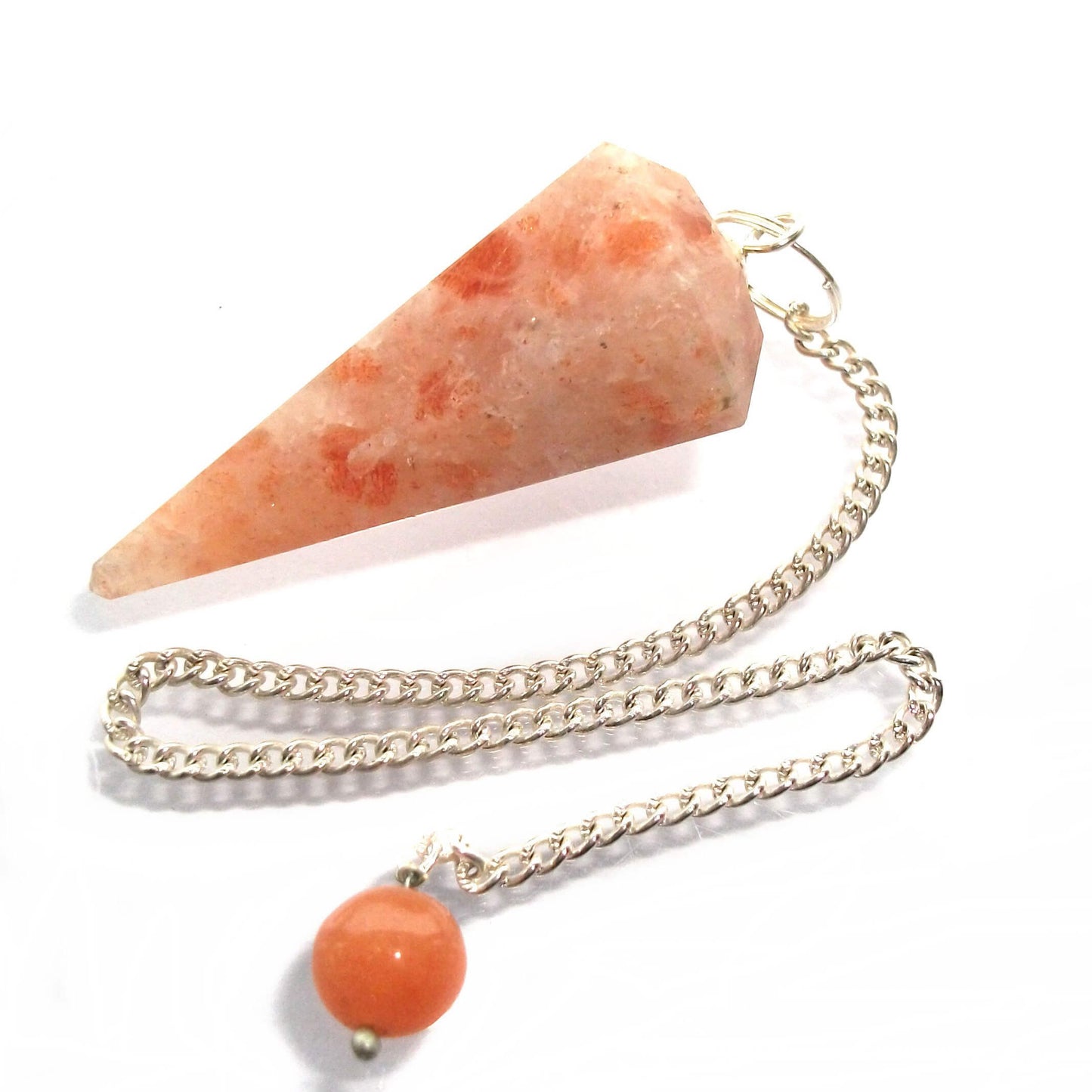 Natural Superior Sun Stone Reiki Crystal Healing Stone Douser Pendulum with Chain