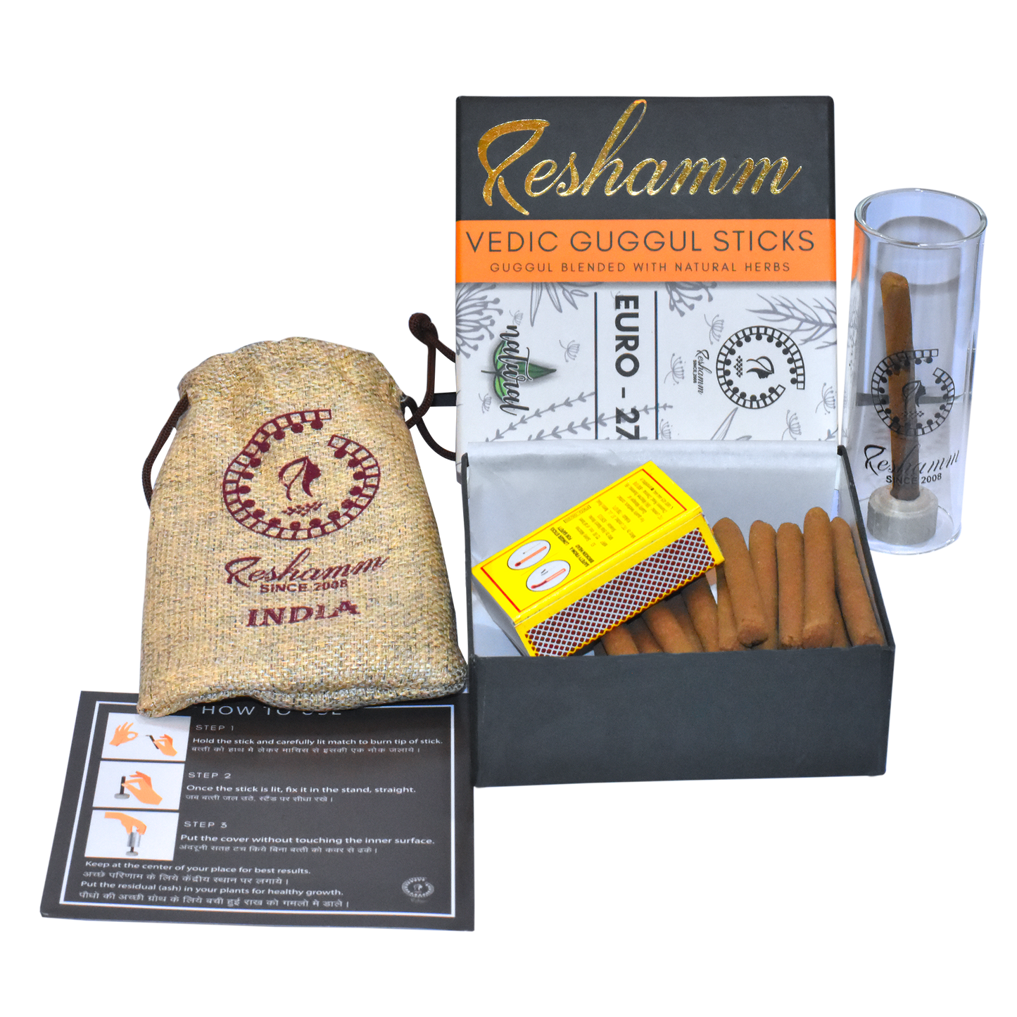 Vedic Guggul Sticks (Euro 27) made of Guggul & 26 Natural Herbs Powder. Festival gifts, Aroma Therapy, Positive vibes. Beautiful packaging. 30 sticks Pack.
