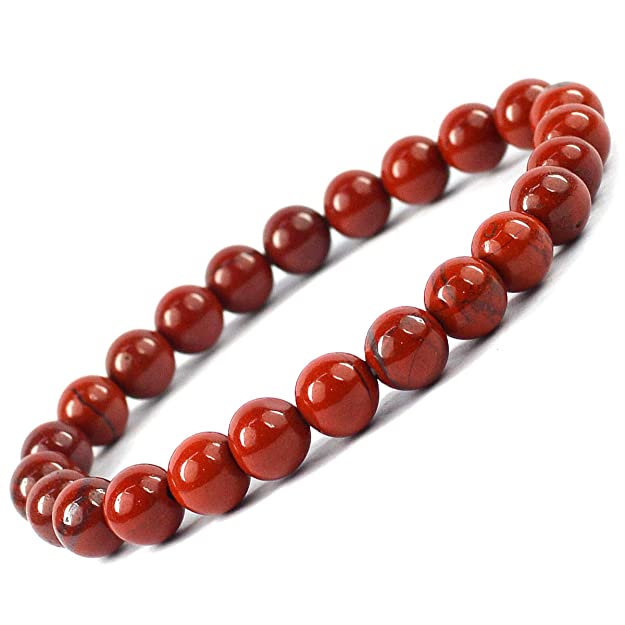 Reshamm Pre-Energized Unisex Premium Red Jasper Natural Crystal Stone Bracelet for Root Chakra Alignment, Reiki Healing and Wellness (Bead Size- 8mm)