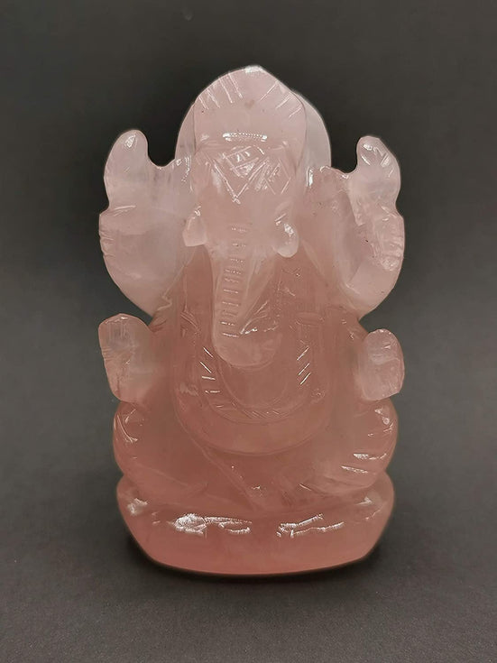 Natural Rose Quartz Ganesh Stone Size - 1 inch Reiki Healing Chakra Balancing Stone Gemstone Bala Crystal Pink Rose Quartz Pocket Ganesh Small Murthi Statue Gansh Chaturthi, Diwali Pooja