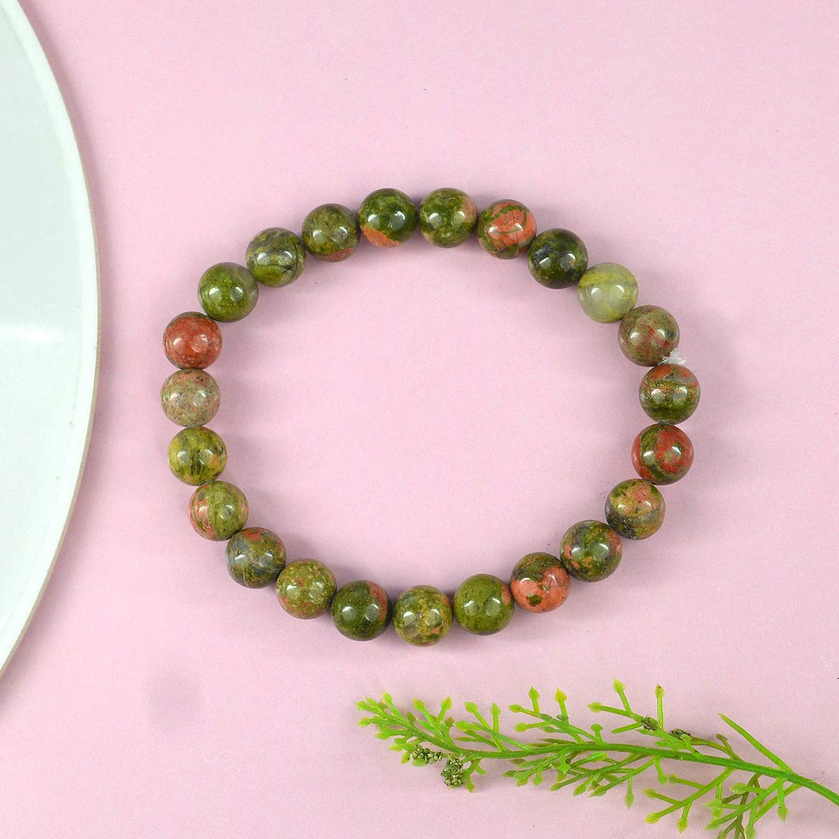 Reshamm Pre-Energized Unisex Premium Unakite Natural Crystal Stone Bracelet for Heart Chakra Alignment, Compassion and Inner Peace