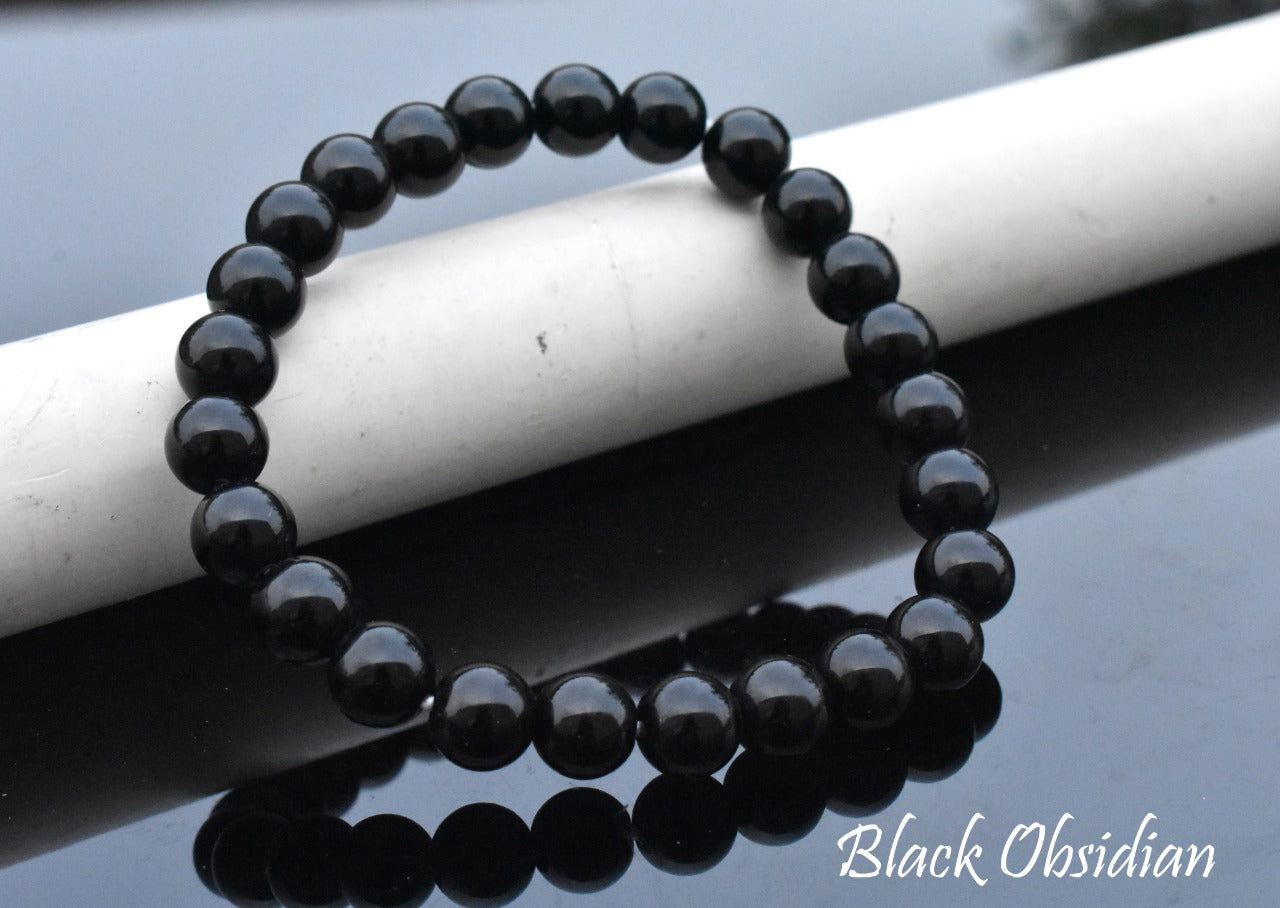 Reshamm Pre-Energized Premium Unisex Black Obsidian Natural Crystal Stone Bracelet for Chakra Balancing, Clearing Negativity, Insight and Clarity