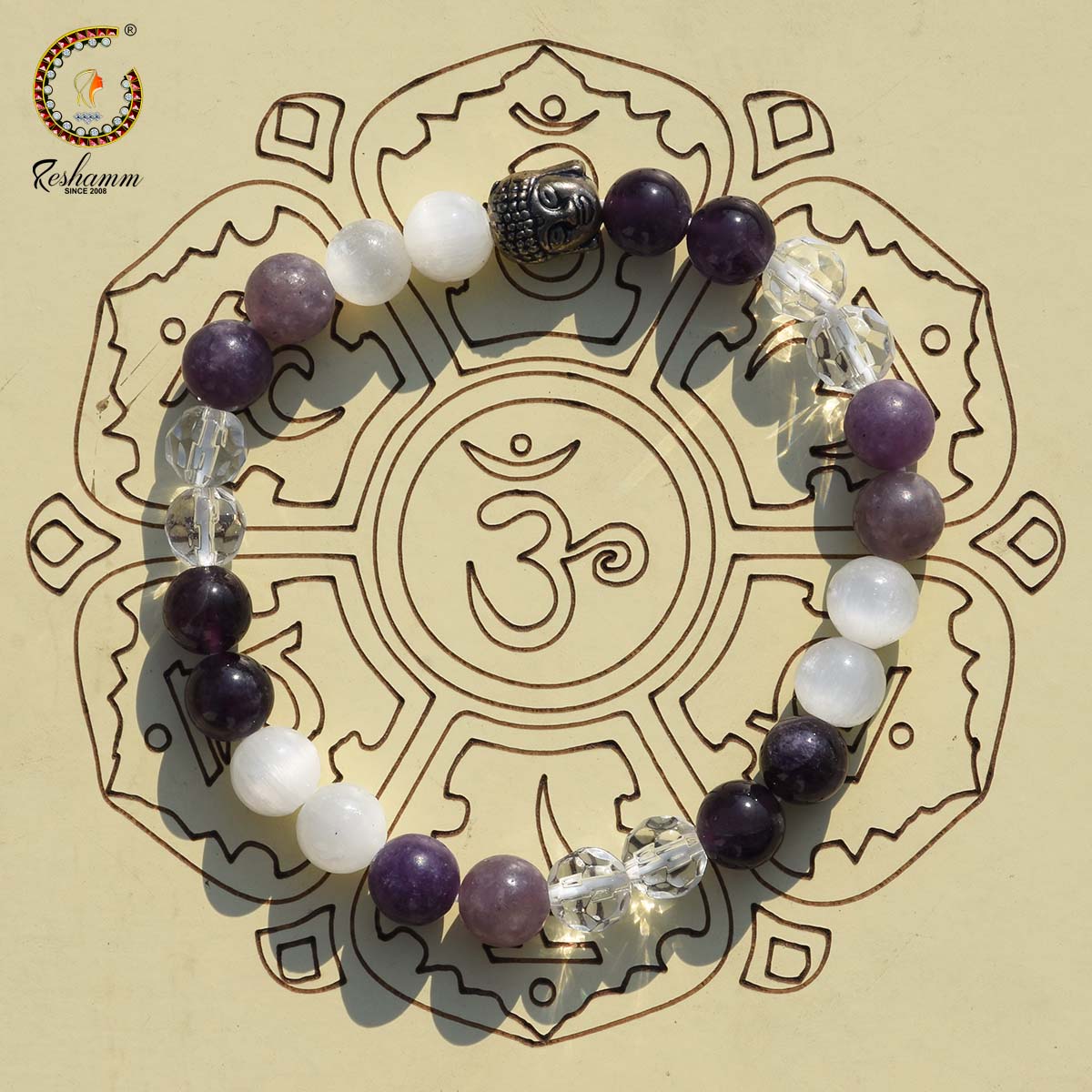 Reshamm Pre Energized Natural Crown Chakra Crystal Stone Bracelet With 8 mm Beads