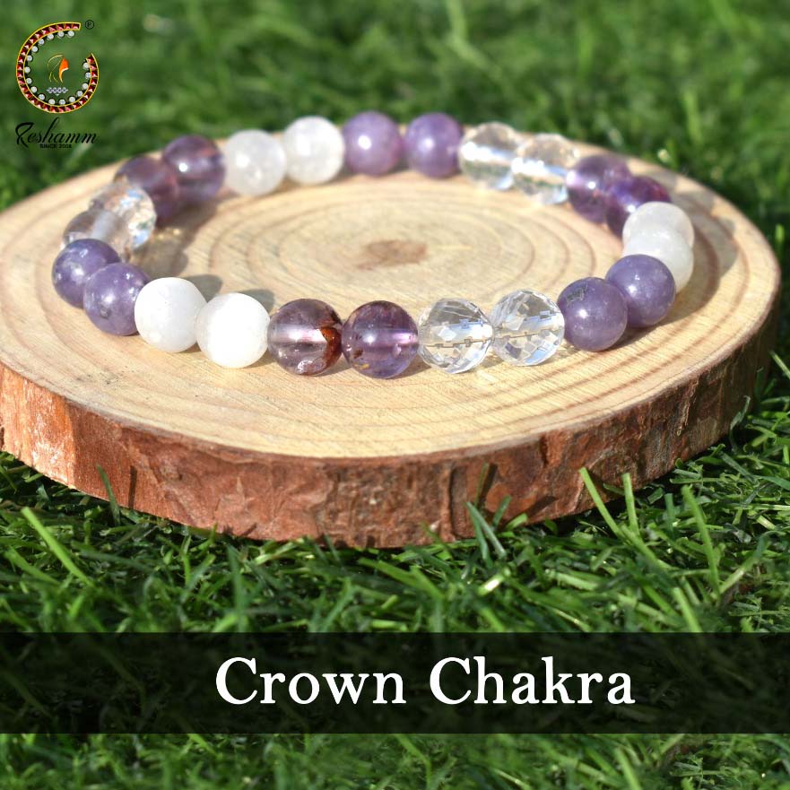 Reshamm Pre Energized Natural Crown Chakra Crystal Stone Bracelet With 8 mm Beads