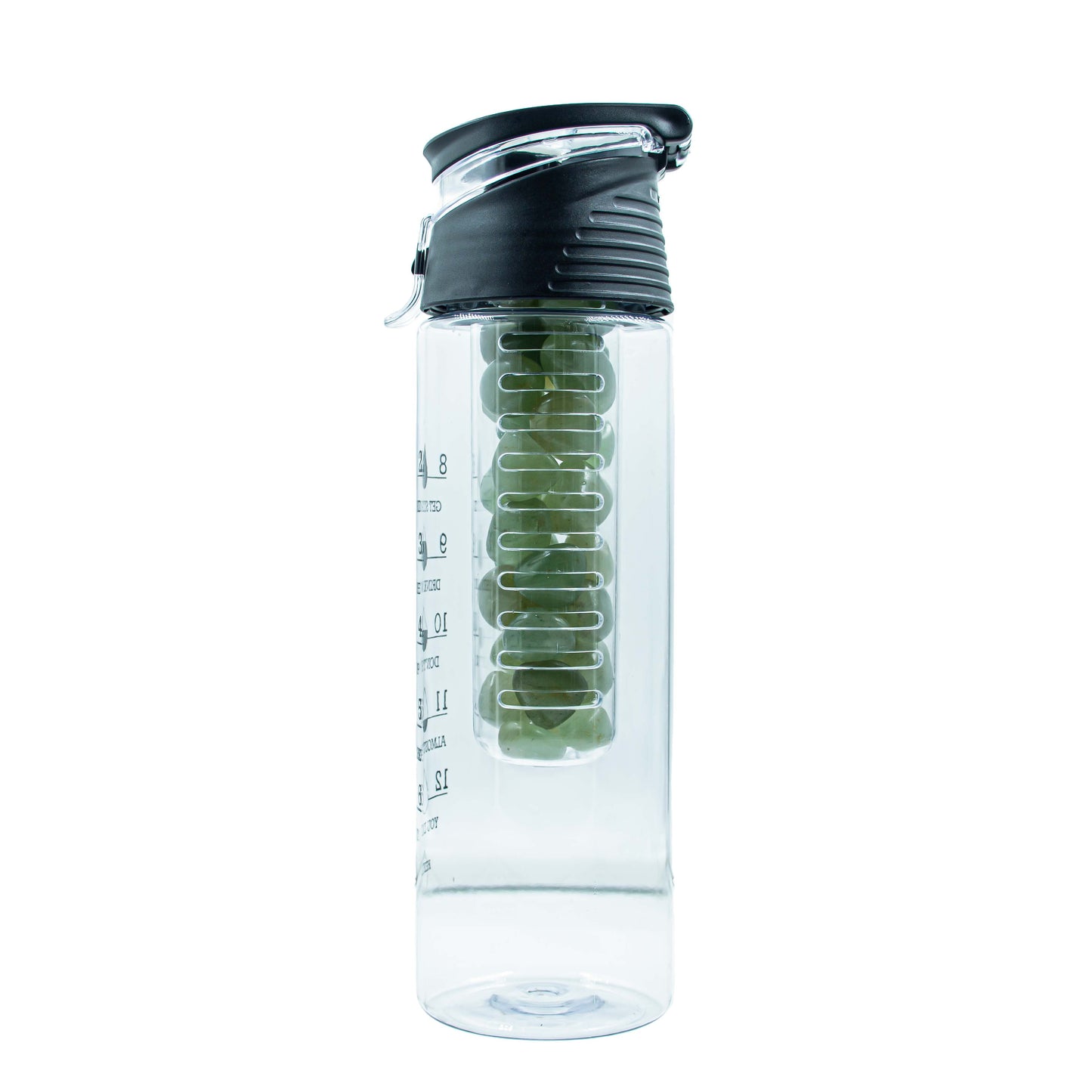Plastic Water Bottle | Capacity : 800 ml | Color : Black | Pack of 1 | Crystal : Green Aventurine |