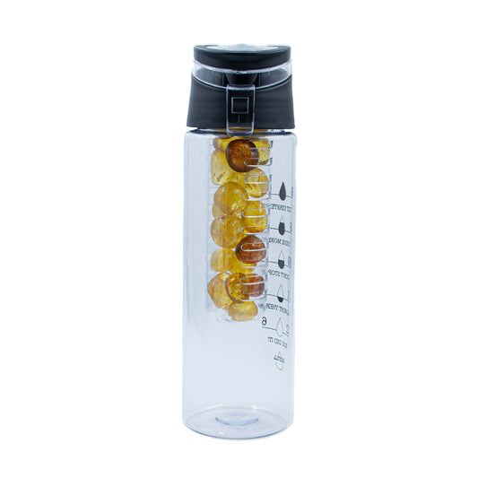 Plastic Fruit Infuser Detox Tritan Water Bottle BPA-free Material with Full Length Infusion Rod, Recipe eBook & Accessories 1 Liters (Black)