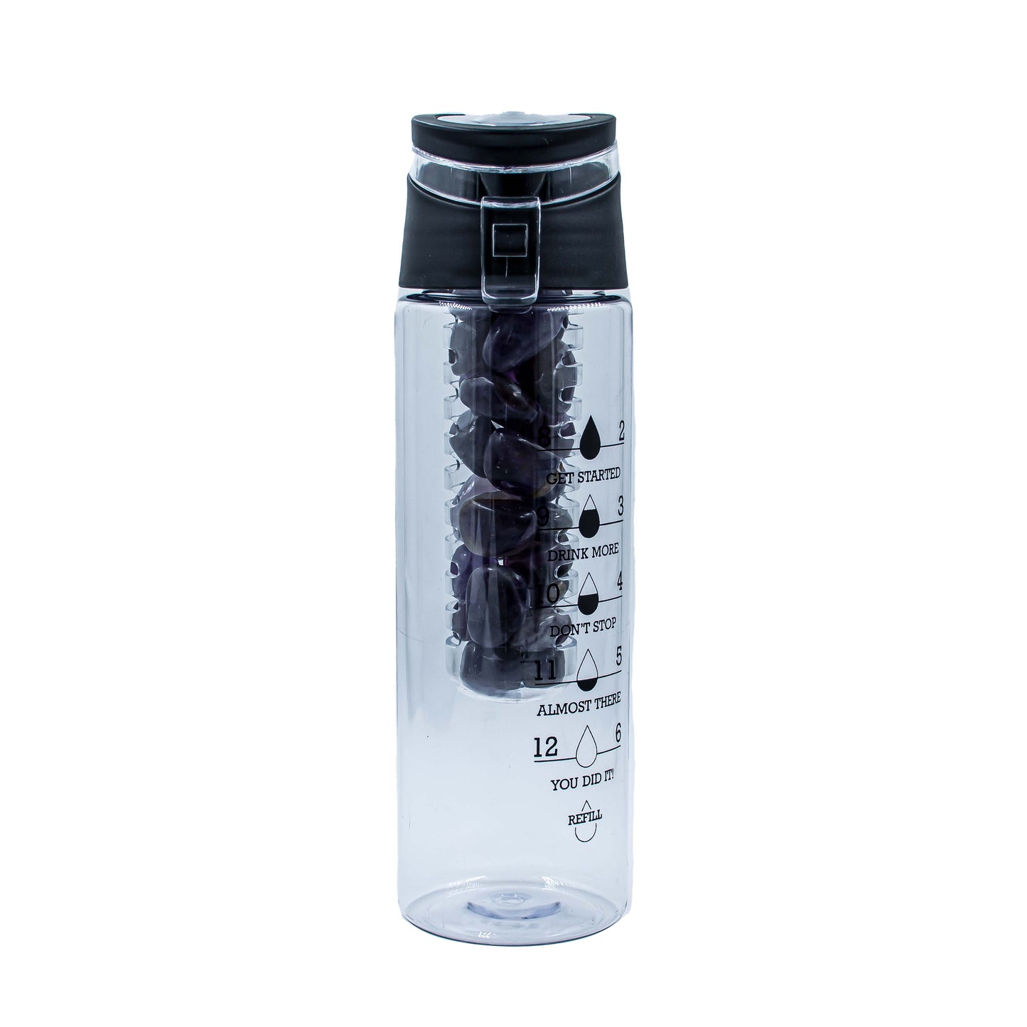 Plastic Fruit Infuser Detox  Water Bottle BPA-free Material with Full Length, Capacity: 800 ml Stone : Amythest (Purple)