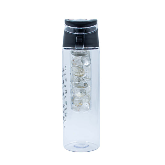 Plastic Water Bottle | Capacity : 800 ml | Bottle Color : Black | Set of 1 | Stone: Clear Quartz |