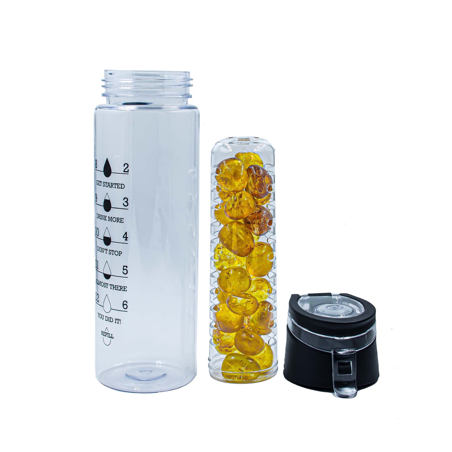 Plastic Water Bottle | Capacity: 800 ml | Color: Black | Pack of 2 | Stone : Citrin | Yellow |
