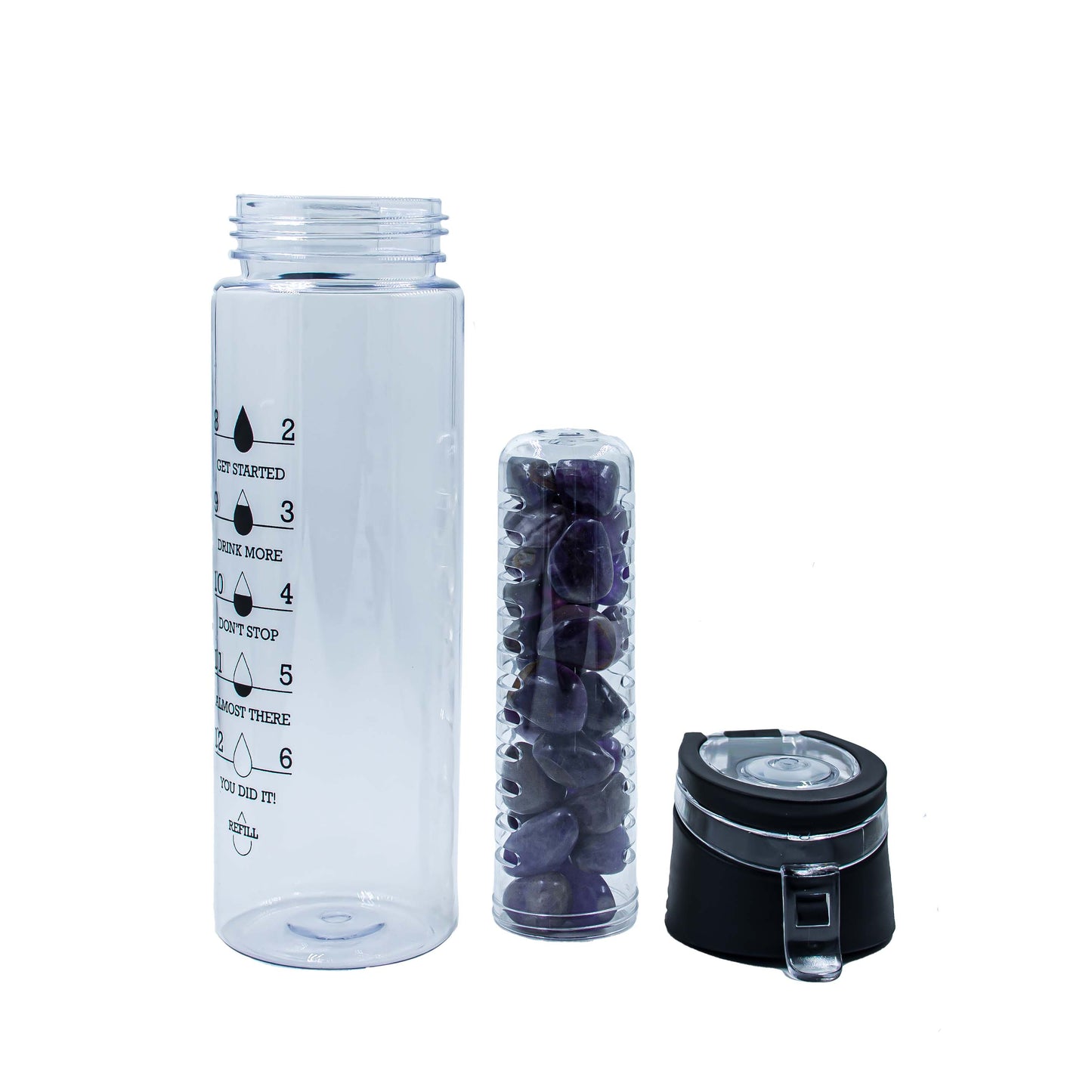 Plastic Fruit Infuser Detox  Water Bottle BPA-free Material with Full Length, Capacity: 800 ml Stone : Amythest (Purple)