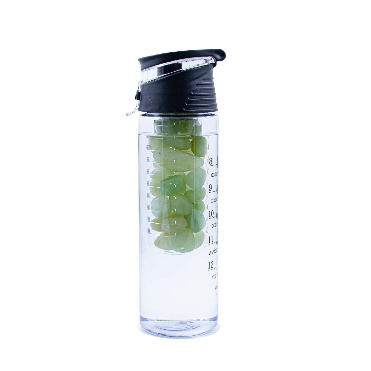 Plastic Water Bottle | Capacity : 800 ml | Color : Black | Pack of 1 | Crystal : Green Aventurine |