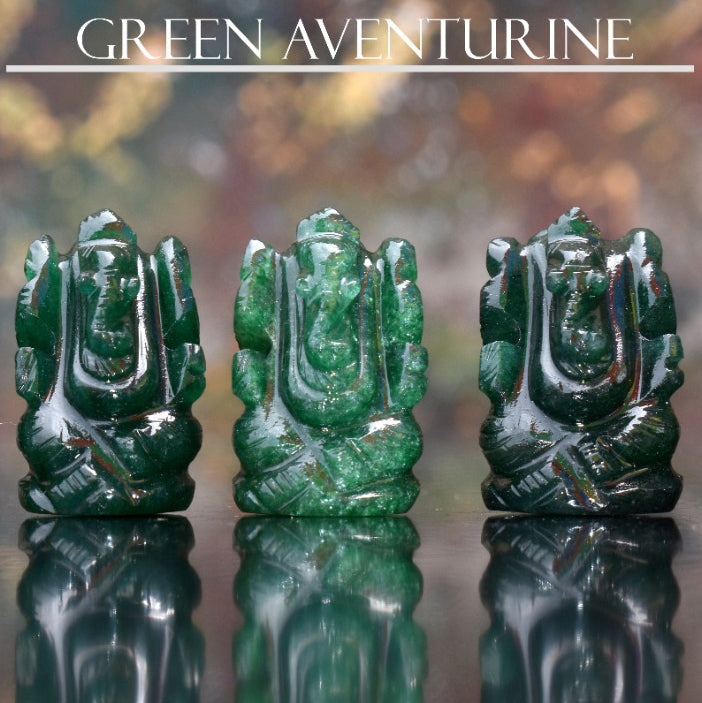 Handmade Showpieces Figurine Green Aventurine Stone Religious Idol Ganesha