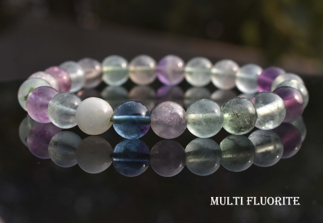 Multi Fluorite Unisex Natural Crystal Stone Bracelet