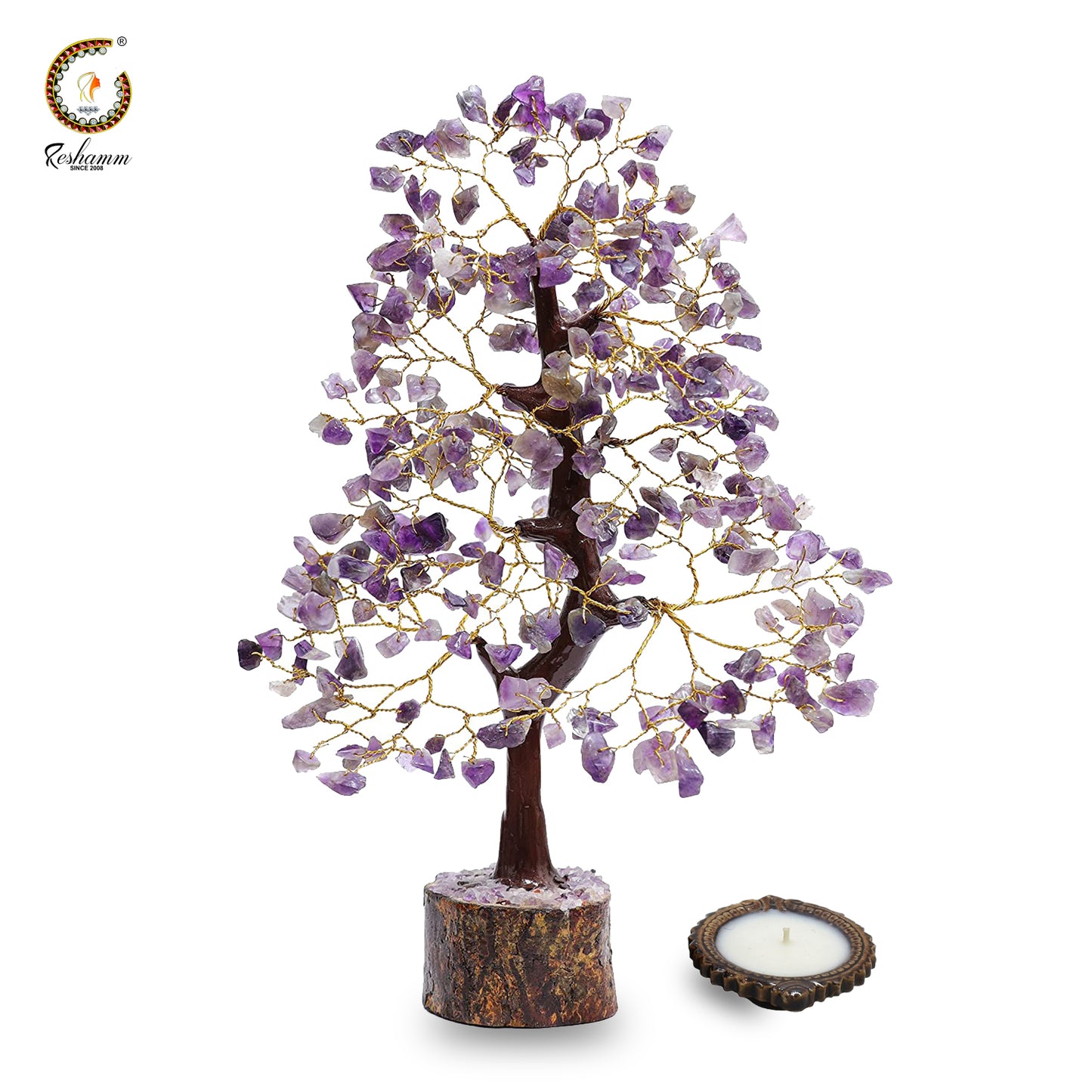 Amethyst Vastu Crystal Tree, Gold Wire, Natural Purple Amethyst Stone Crystal Tree for Reiki Healing Good Luck, Positive Energy,